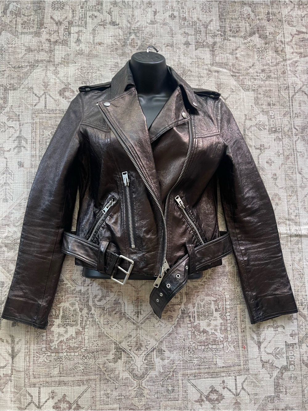 AllSaints Dark Brown Rigby Payton Leather Biker Jacket - Picture 9 of 12